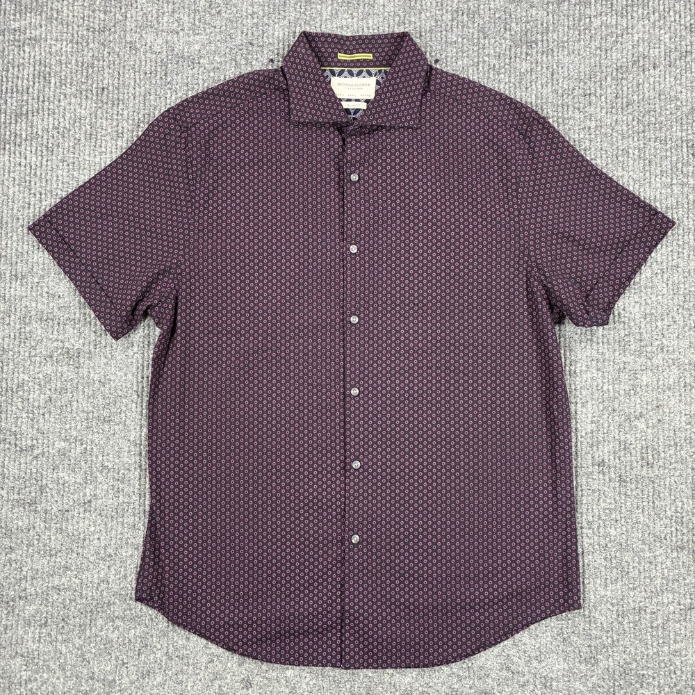 Denim & Flower Ricky Singh Mens Large Slim Fit Button Up Shirt Purple Floral - Picture 1 of 9